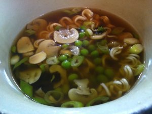 Delicious savoury mushroom noodle broth